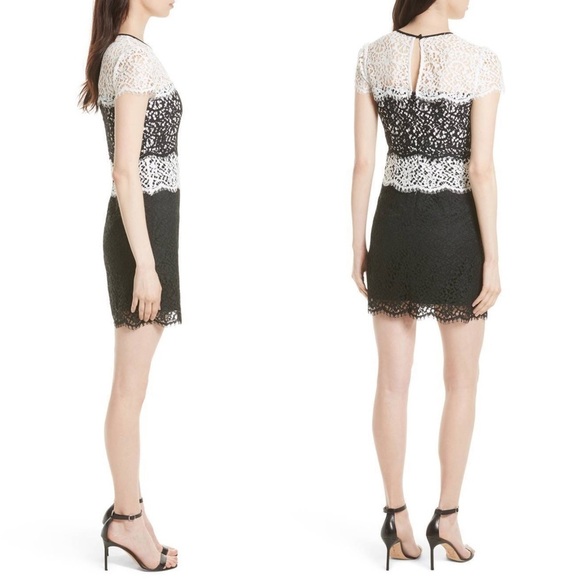 MILLY • Gabrielle Dress color block lace two tone sheath black white cocktail - Picture 11 of 14